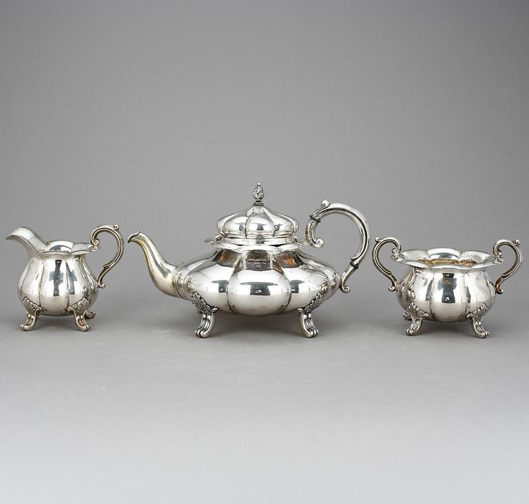 TESERVIS, 3 delar, silver, David Andersen, Christiania, Norge, 1888-1925. Total vikt ca 1150 gram.