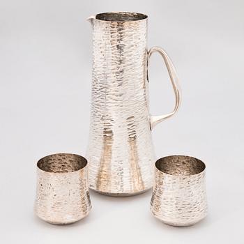 TAPIO WIRKKALA silver pitcher and two beakers, marks of Kultakeskus Oy 1987.