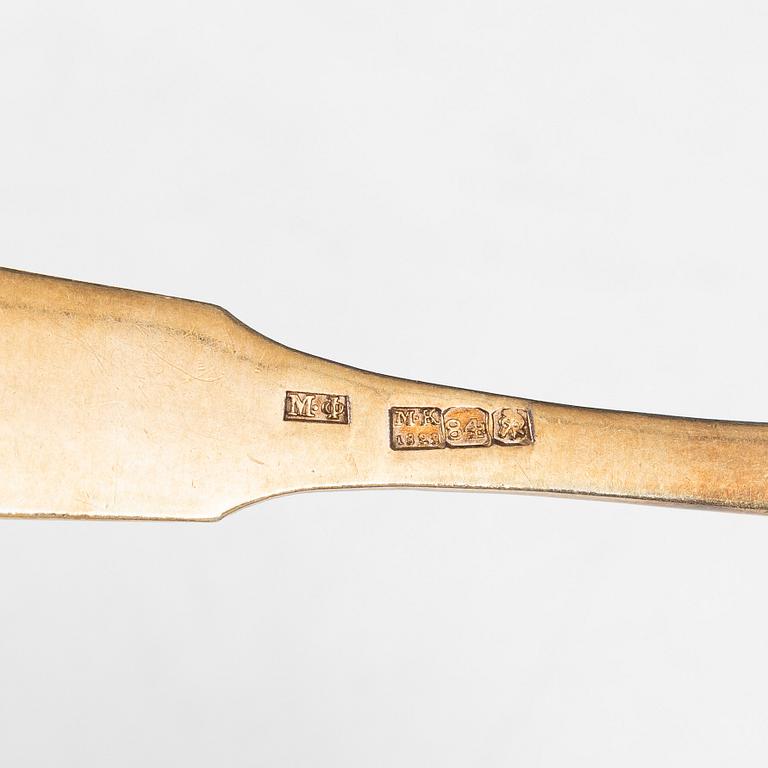 Nine Russian silver spoons, including St Petersburg 1828.