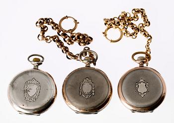 FICKUR, 3 st, silver, Omega och Sola, tidigt 1900-tal.