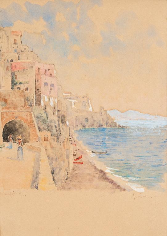 UNKNOWN ARTIST, 19/20th C. Watercolour with heightening white, indistinctly signed and dated Amalfi -91 (?).