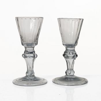 A set of five fluted glasses, 19th century.