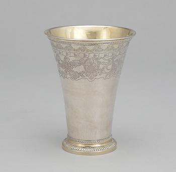 344. A Swedish 18th century silver beaker, marks of Lorens Stabeus, Stockholm 1749.