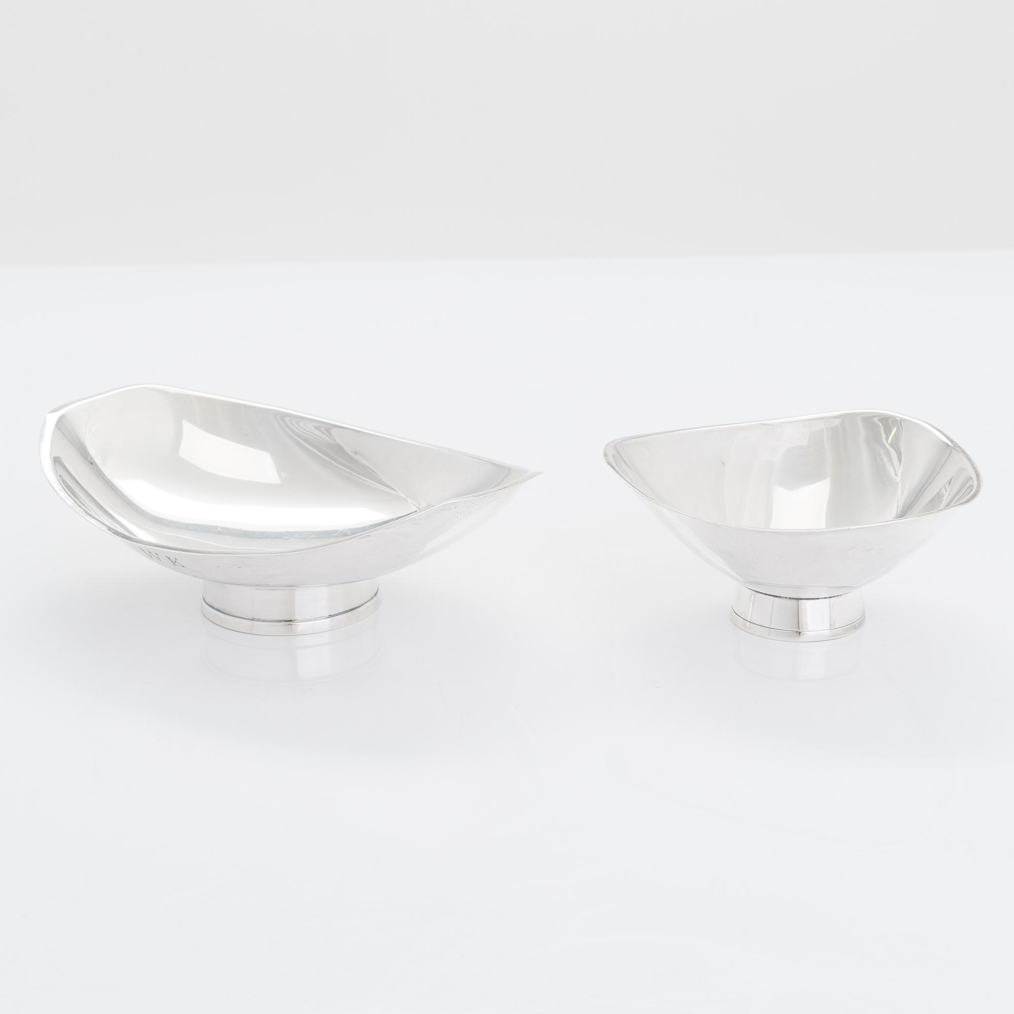 Two sterling silver bowls, Gustav Jansson 1955, 1960, and eight similar silver punsch cups, GAB and CGH 1933-41. Sweden.