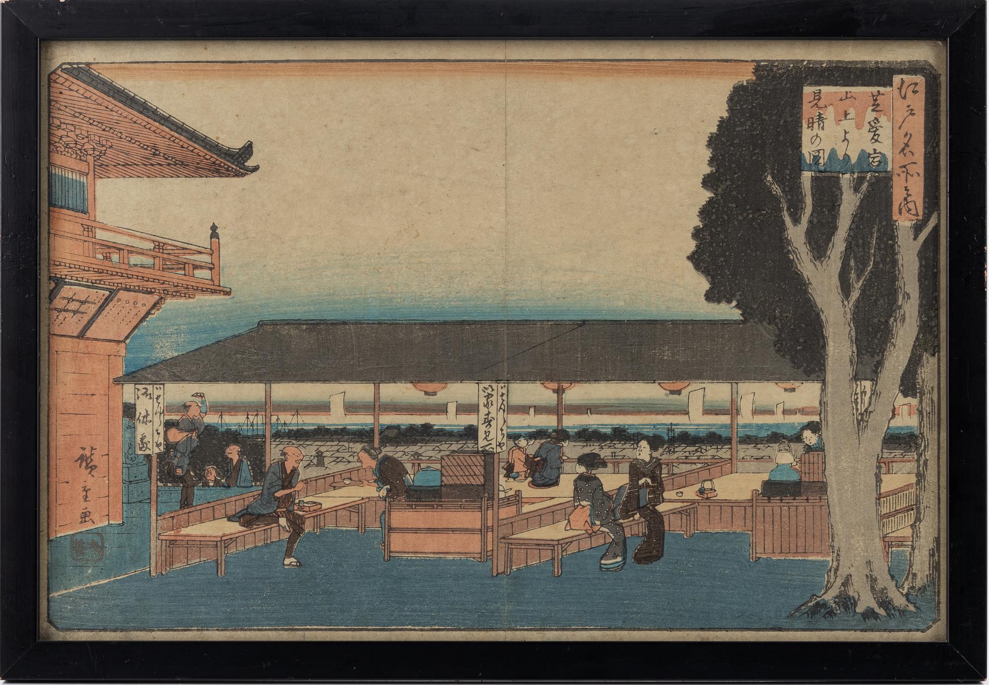 Ando Utagawa Hiroshige, efter, färgträsnitt, 3 st, Japan, tidigt 1900-tal.