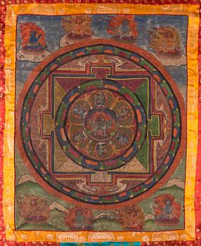 THANGKA, handmålad på textil, Tibet, 1900-talets första hälft.