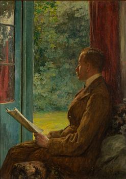 Okänd konstnär 1800-tal , Young man at the window, according to reports the artist Philip Burne-Jones.