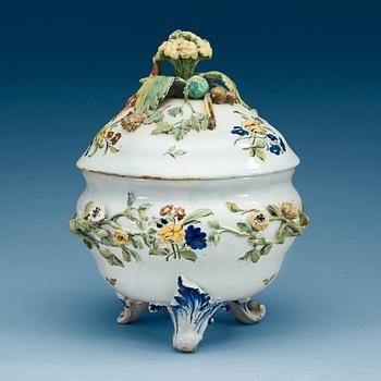 849. A faience tureen with cover, 18th Century, presumably Stralsund.