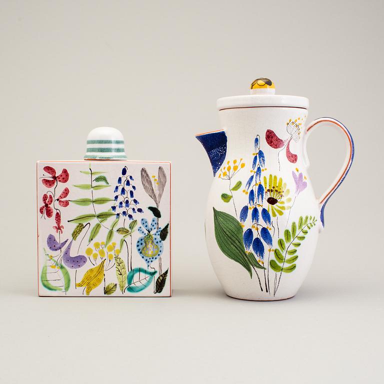 STIG LINDBERG, a faience flask and pitcher, Gustavsberg 1940s.