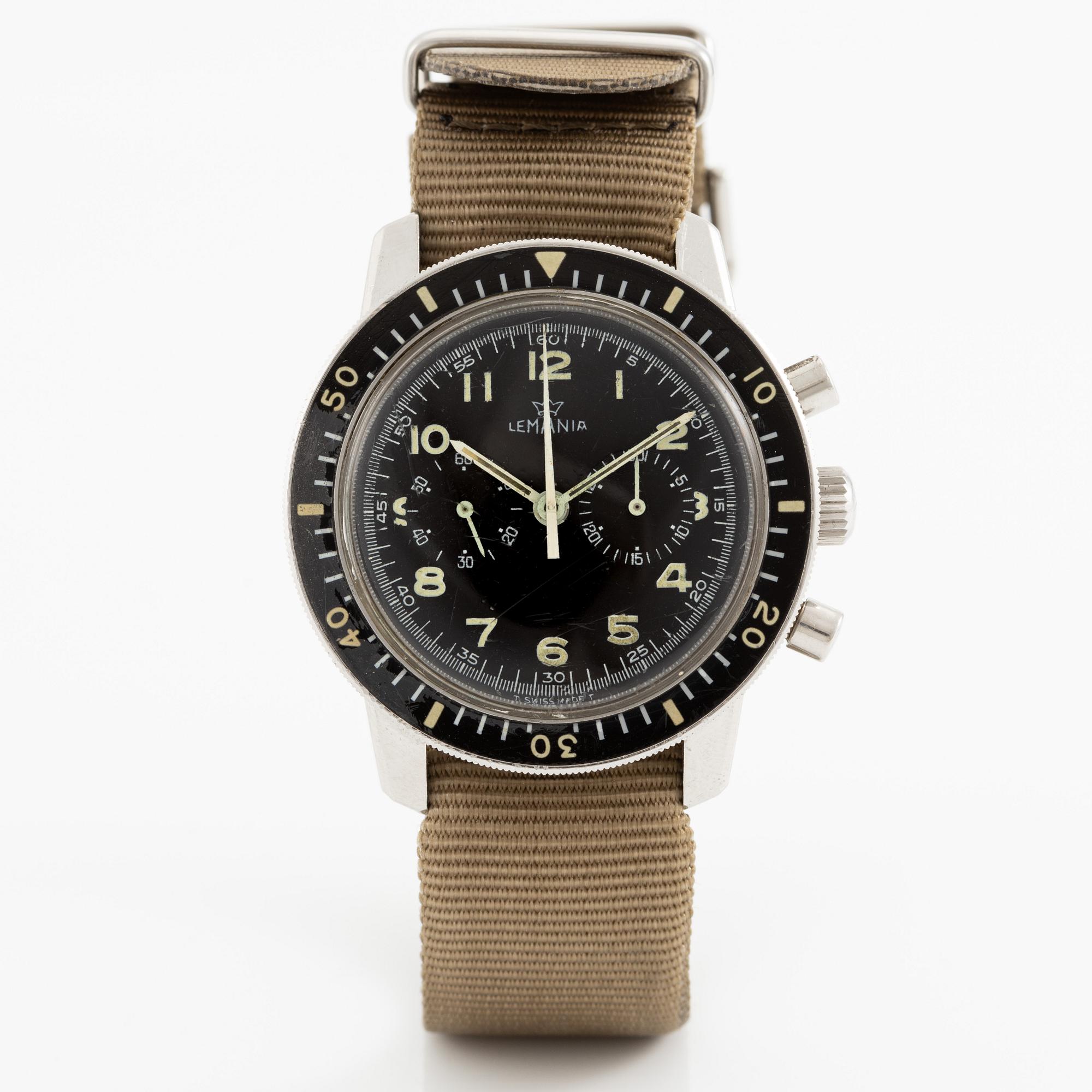 Lemania, "Viggen", "Tre Kronor", chronograph, wristwatch, 42 mm.