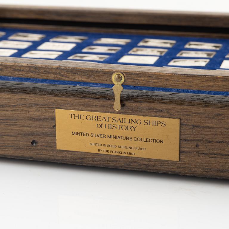 Miniatyrer, 50 st, sterling silver, "Historiens Stora Segelfartyg", Franklin Mint, 1970-tal.