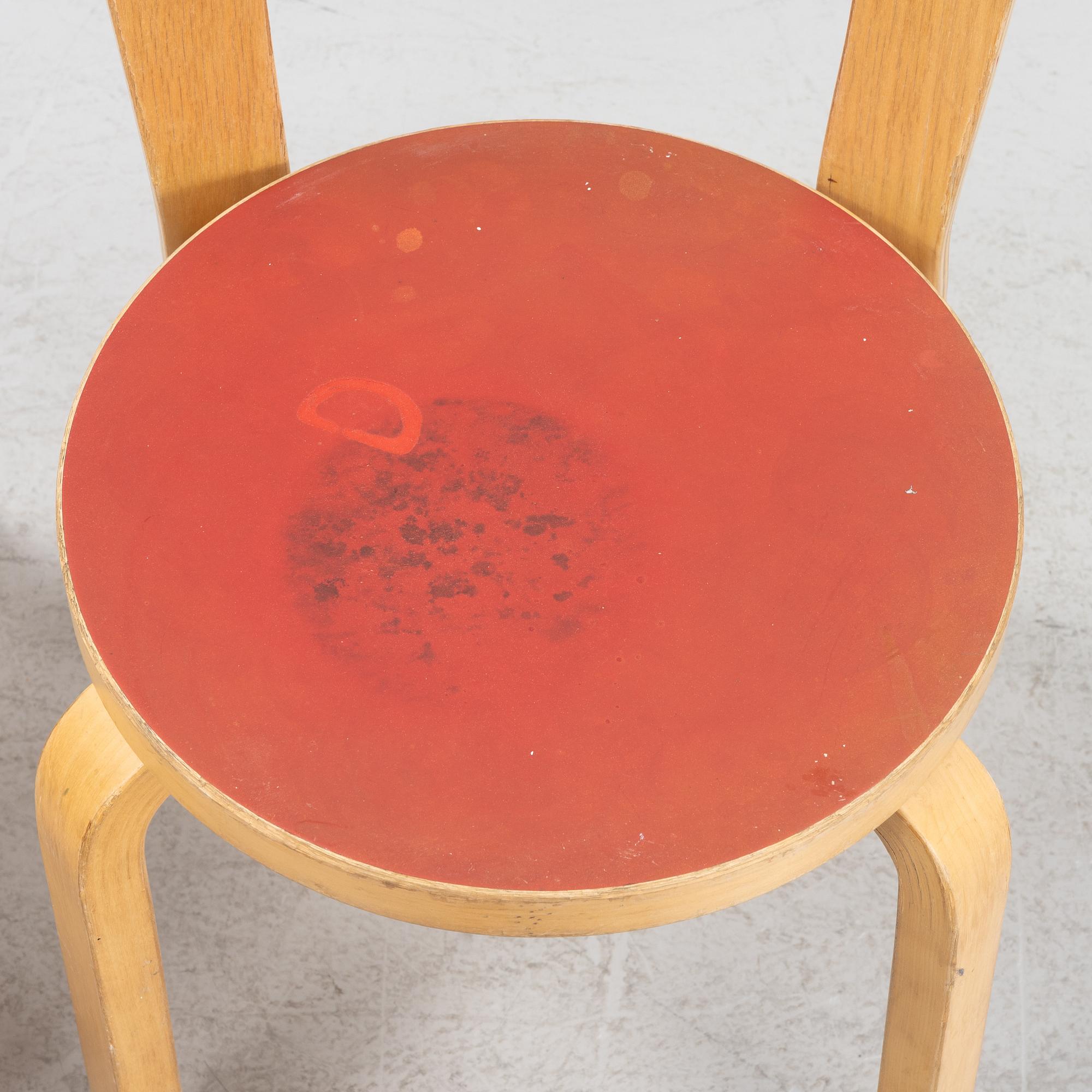 A set of six children's chairs model N65 by Alvar Aalto for Artek.