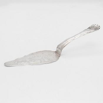 Cream jug, cake server, and sugar tongs in silver, Finland from latter part of the 18th century to 1854.