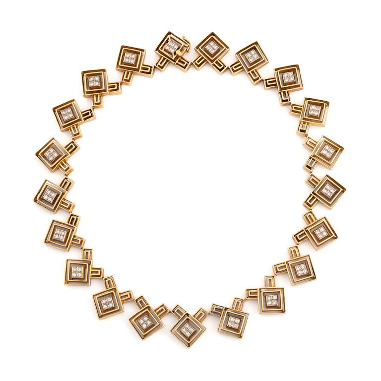 An Ilias Lalounis 18K gold necklace set with eight-cut diamonds.