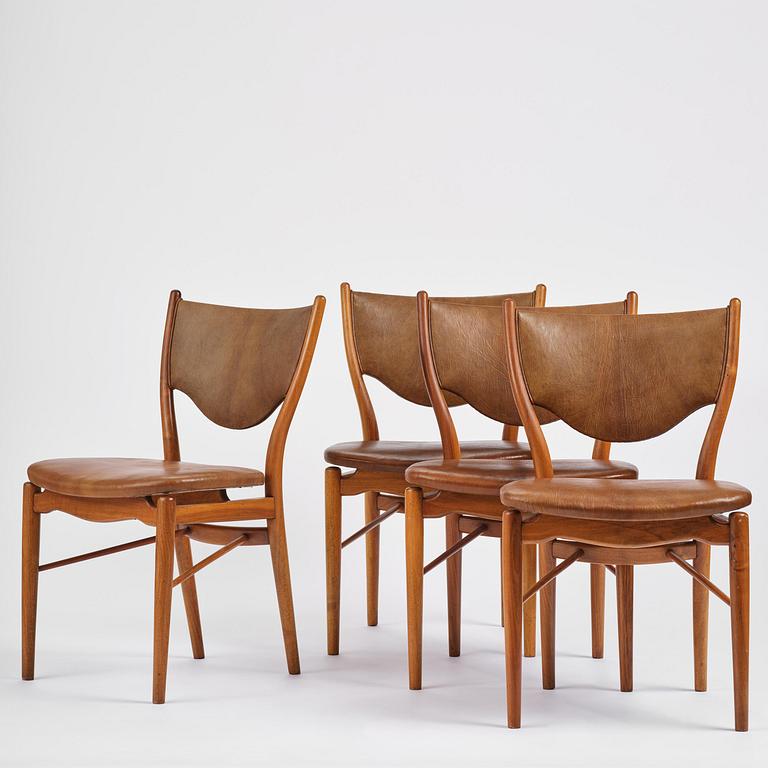 Finn Juhl, a set of four chairs and a pair of armchairs, model "Bo-63" and "Bo-72", Bovirke, Denmark, 1950s-60s.