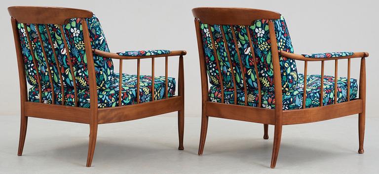 A pair of Kerstin Hörlin-Holmquist mahogany armchairs, 'Skrindan', OPE-möbler.