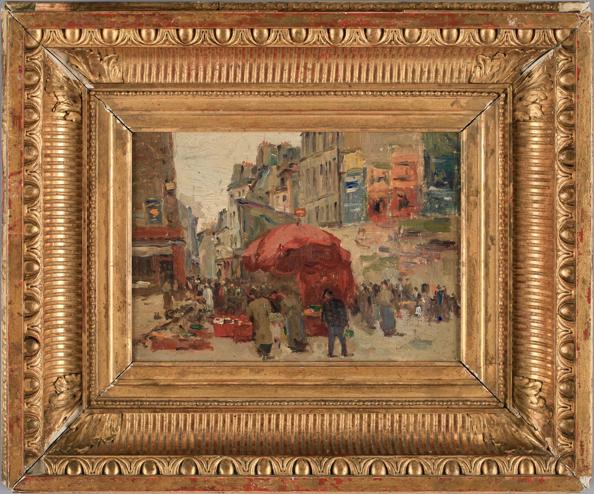 OKÄND KONSTNÄR, olja på pannå, 1900-tal samt ram empire 1800-tal.