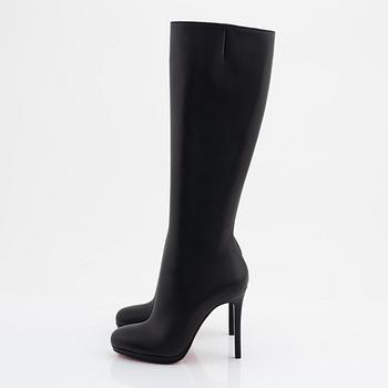 Christian Louboutin, a pair of black leather stiletto boots, size 37.