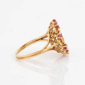 Gold, ruby and eight cut diamond ring.