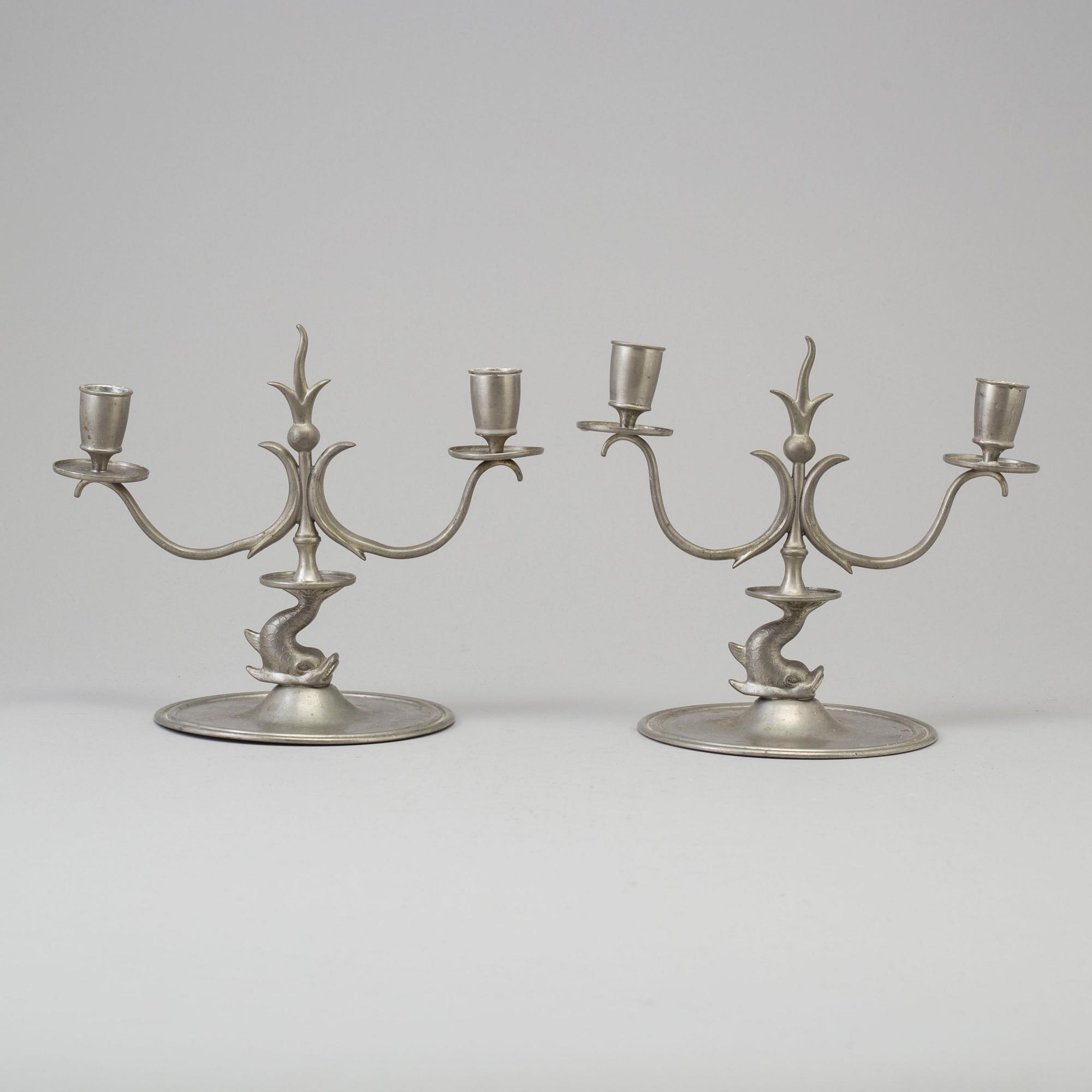 A pair of pewter chandeliers, Firma Svenskt Tenn, Stockholm 1928.