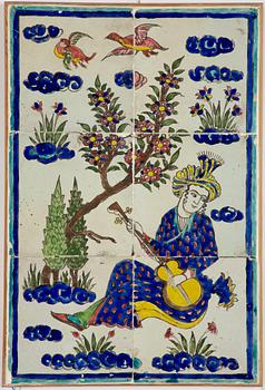 Kakelplatta, glaserat lergods, Qajardynastin Persien (Iran), 1800-tal.