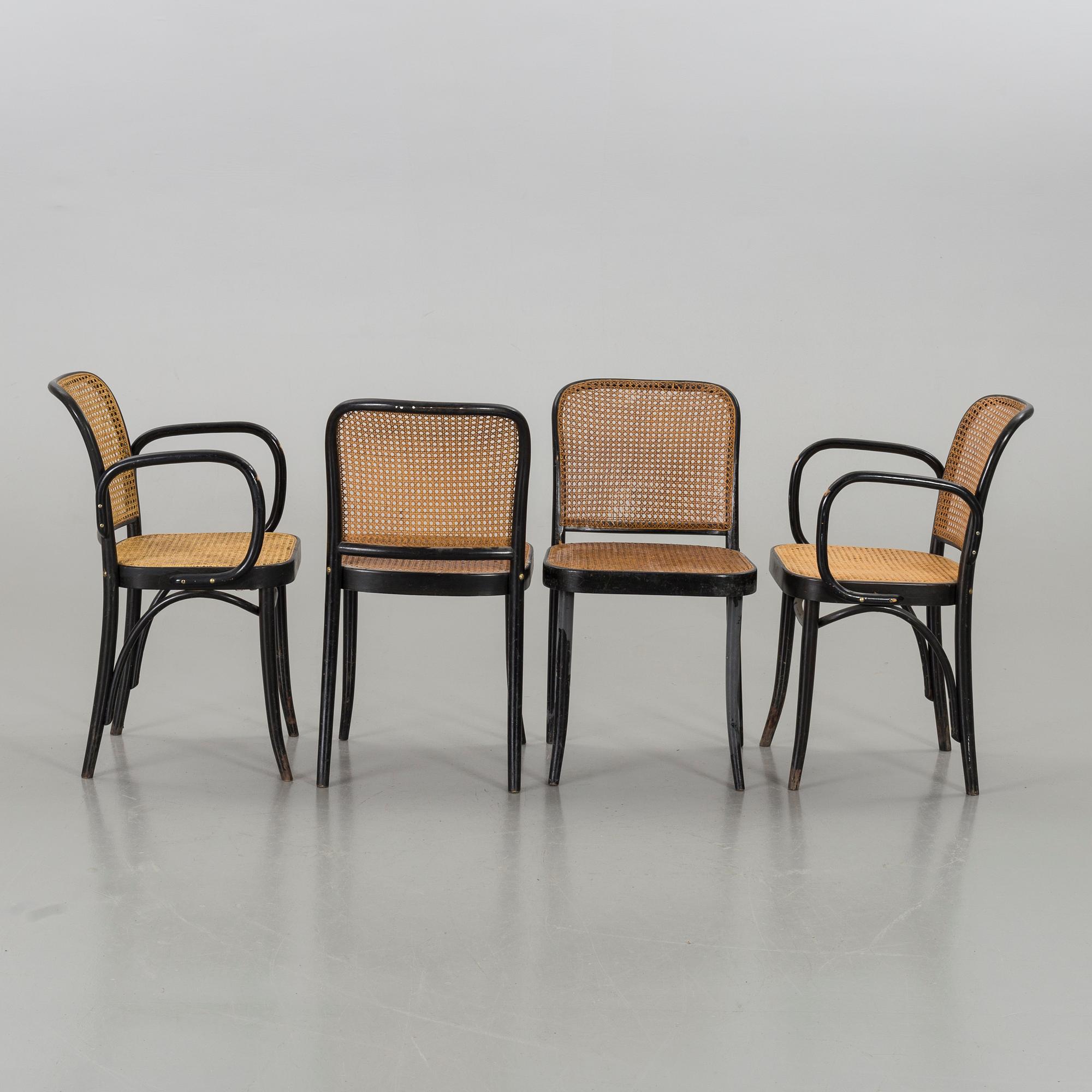 A SET OF 2 THONET STYLE ARMCHAIRS AND 2 CHAIRS, 20th century.