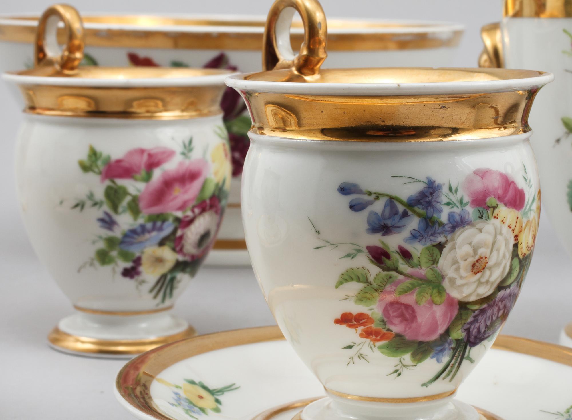 KAFFESERVIS, 10 delar, troligen Frankrike, 1800-talets första hälft.