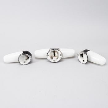 Wilhelm Wagenfeld, five glass and porelain bathroom lights, Lindner Keramik, Bamberg, 1950's/60's.
