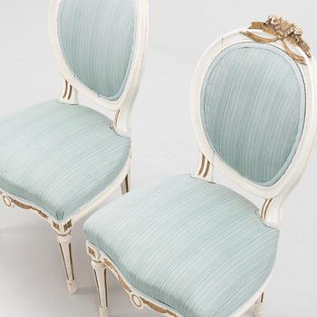 Chairs 4 pcs and table, Gustavian style, from around the year 1900.