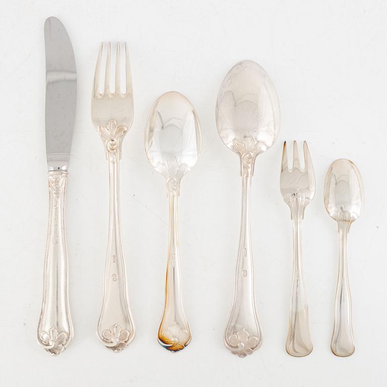 Cutlery set, silver, model Sachsisk and Gammal Dansk, Cohr, Mema, some Lidköping 1987 (19+20 pieces).