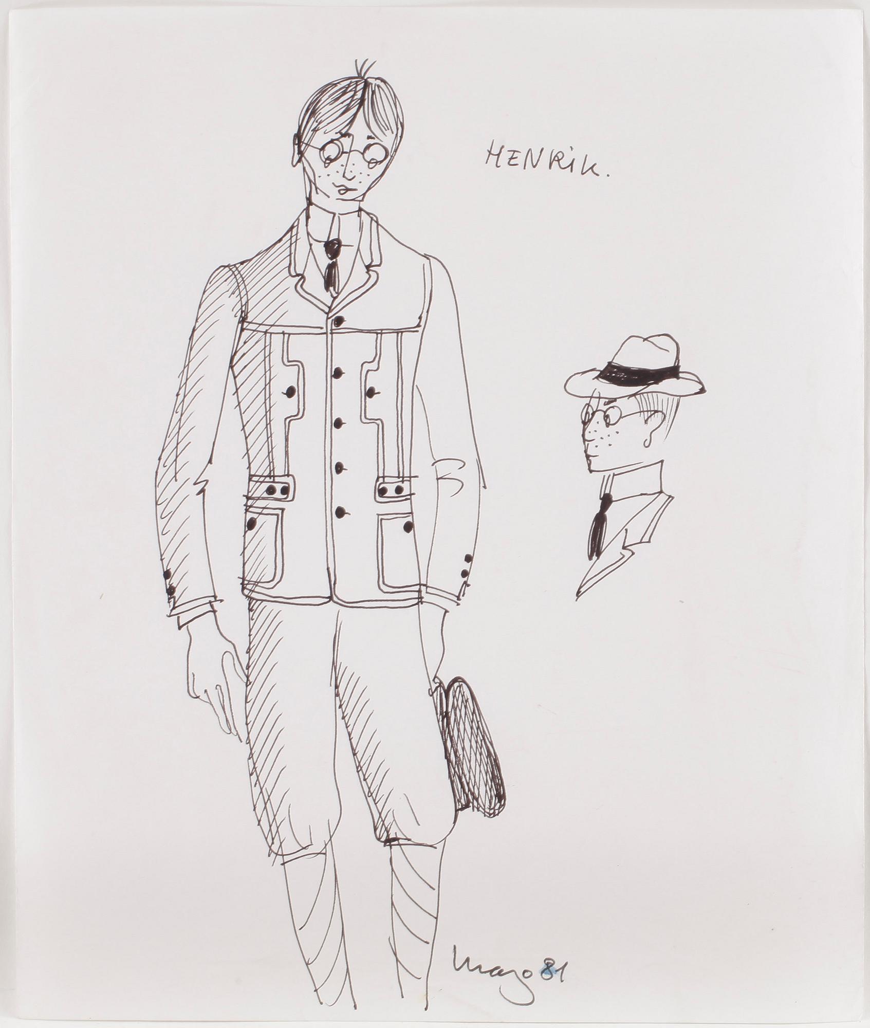 MAX GOLDSTEIN (MAGO) akvarellteckningar, kostymskisser och blyertsteckningar, ca 70 st, bl a 1940-tal, delvis sign.