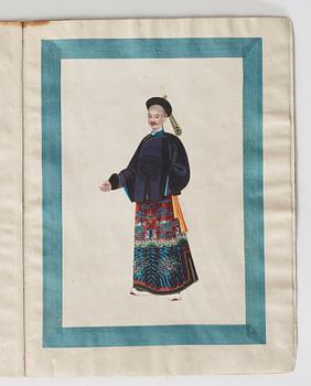 ALBUM med GOUACHER (10). Sunqua, porträtterande kinesiska hovet, Qing dynastin, sent 1800-tal.