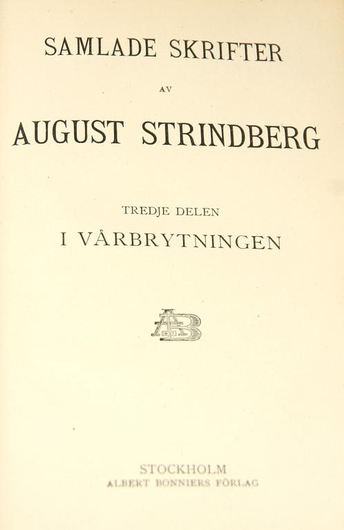 BÖCKER, 35 vol, Strindbergs samlade skrifter, Albert Bonniers förlag 1930-tal.