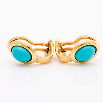 EARRINGS 14 K gold turquoises, diamonds approx 0,01 ct.