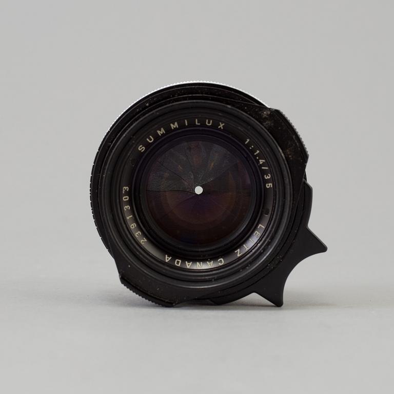 A black Leica Summilux 1:1.4 /35 Leitz  Lens no 2391303, Canada.