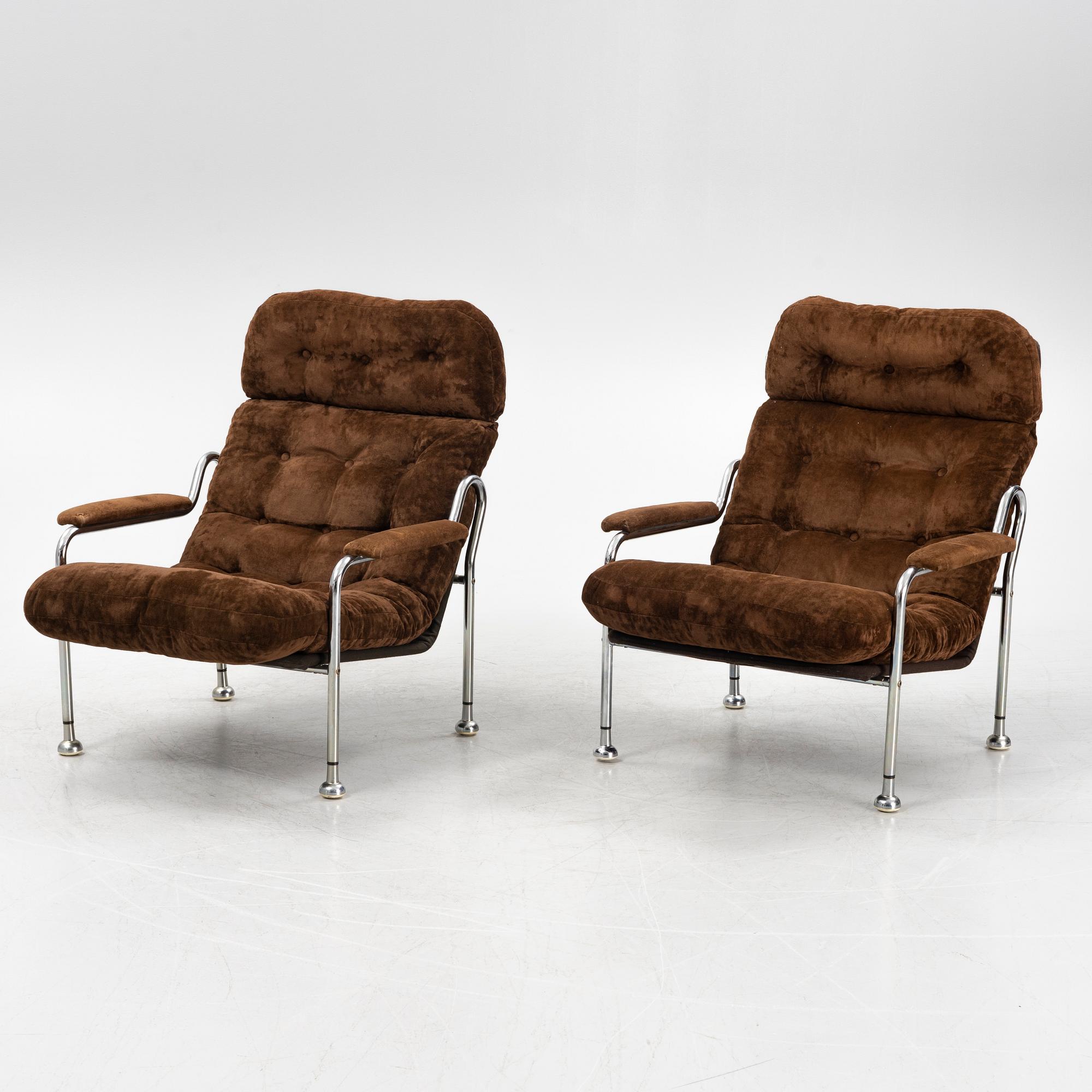 Bo Eigert, a pair of 'Stålbo' armchairs, Firma B. Eigert AB, Hova, 1970's.