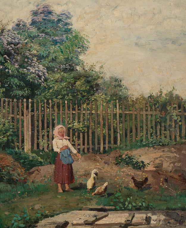 Gerda Tirén, Girl Feeding Chickens.