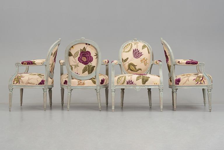 A set of four Gustavian armchairs by E Öhrmark.