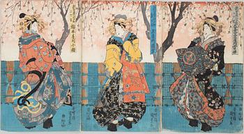 JAPANSKA TRÄSNITT, triptyker, 2 st, Japan, Meiji (1868-1912).