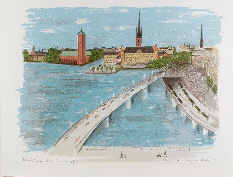 PARTI LITOGRAFIER SAMT TRYCK, 9 delar, bla Astri Bergman Taube. Sign, numr o dat -75.