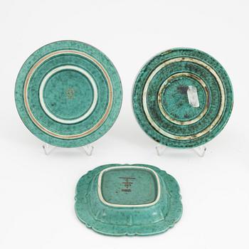 Wilhelm Kåge, a group of four stoneware vases, two bowls, three dishes and two lidded boxes, 'Argenta', Gustavsberg.