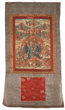 A Tibetan thangka of Vajrabhiarava with Tsongkhapa at the top, 19th Century.