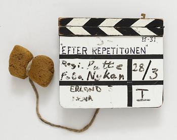 FILMKLAPPA från inspelningen av tv-filmen "Efter repetitionen", Sverige 1983. Regi: Ingmar Bergman.
