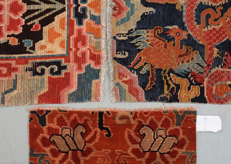 A set with three small Tibetan wool rugs, Qing dynasty, late 19th Century.