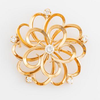 Brosch 18K guld och briljantslipade diamanter, blomma.