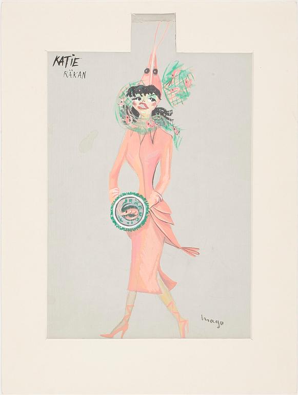 MAX GOLDSTEIN, kostymteckningar, 8 st, sign o bl a dat 1953,1970 o 1962.