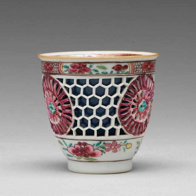 A famille rose and powder blue "devils work" cup, Qing dynasty, Qianlong (1736-95).