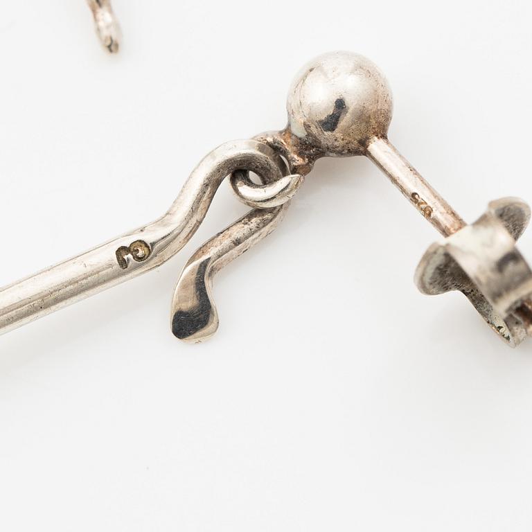 Vivianna Torun Bülow-Hübe, a pair of earrings, silver with green quartz, by Georg Jensen, Denmark.