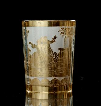 Two German 'Zwischengold' beakers, 18th Century.