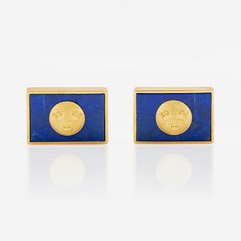 W.A Bolin, cufflinks, Three Crowns, 18K gold and lapis lazuli.